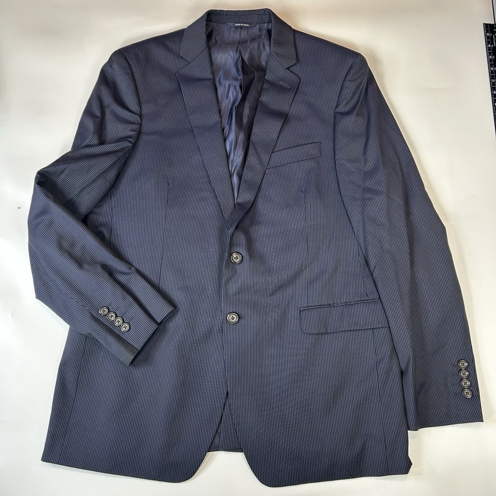 Ralph Lauren Blazer Mens 44L‎ Wool Jacket Navy Blue Pinstripe Sport Coat Flaw